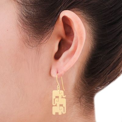 Alternate image for Gold Vermeil Dangle Earrings Elephant Stack