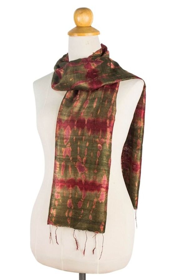 Alternate image for Hand-spun Silk Tie Dye Scarf Siam Adventure