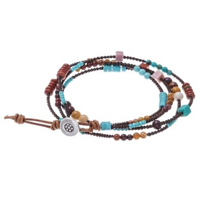 Alternate image for Jasper Dyed Calcite and Leather Wrap Bracelet from Thailand Mountain Charm