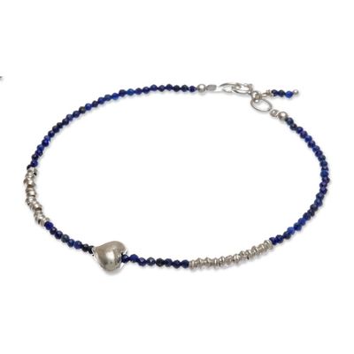 Alternate image for Lapis Lazuli and Silver Beaded Heart Bracelet Love Language in Blue