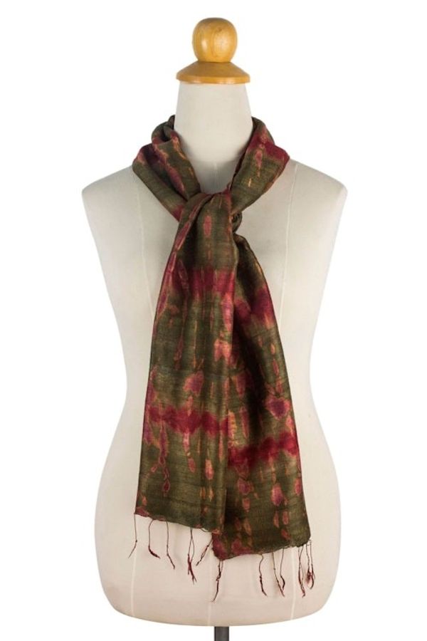 Alternate image for Hand-spun Silk Tie Dye Scarf Siam Adventure