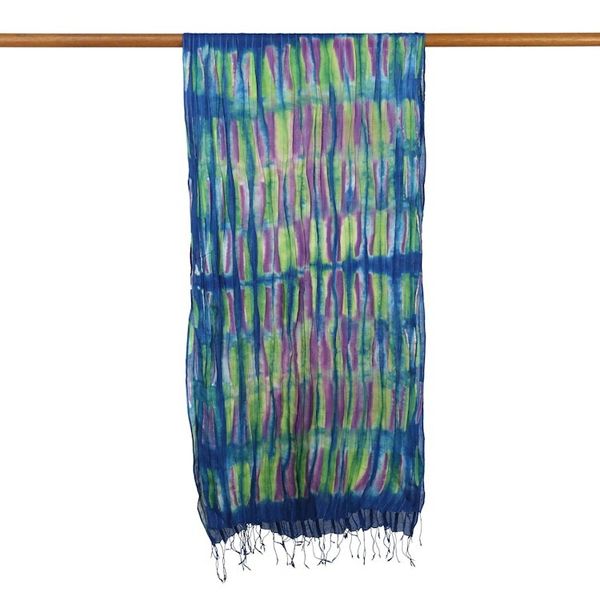 Alternate image for Hand Woven Fringed Silk Scarf in Multicolor from Thailand Enchanting Love