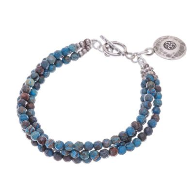 Alternate image for Om Symbol Beaded Bracelet with Blue and Brown Jasper Tiny Globes