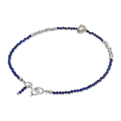 Alternate image for Lapis Lazuli and Silver Beaded Heart Bracelet Love Language in Blue