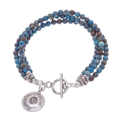 Alternate image for Om Symbol Beaded Bracelet with Blue and Brown Jasper Tiny Globes