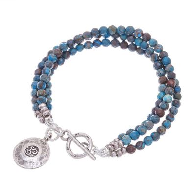 Alternate image for Om Symbol Beaded Bracelet with Blue and Brown Jasper Tiny Globes