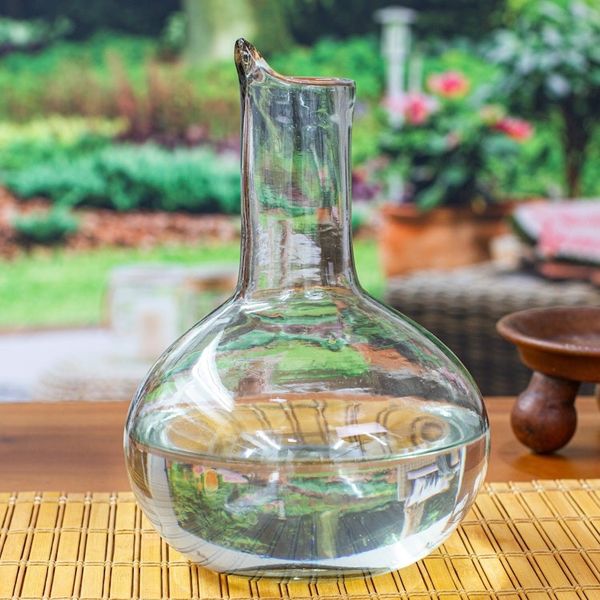 Alternate image for Handblown Recycled Glass Wine Decanter from Mexico Exquisite Shape