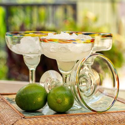 Alternate image for Set of 6 Artisan Crafted Blown Glass Margarita Glasses Confetti Path