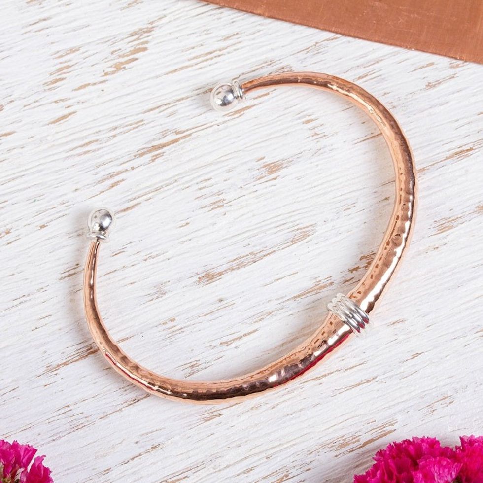 Taxco Sterling Silver and Copper Cuff Bracelet from Mexico 'Gleaming Destiny'