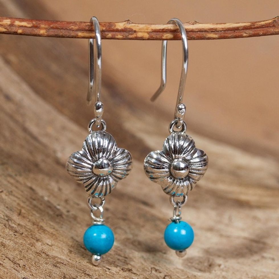 Sterling Silver and Turquoise Bead Earrings From Taxco 'Taxco Violets'