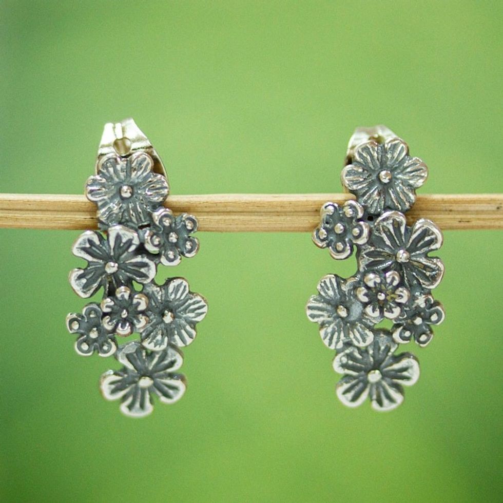 Floral Sterling Silver Earrings 'Flower Parade'