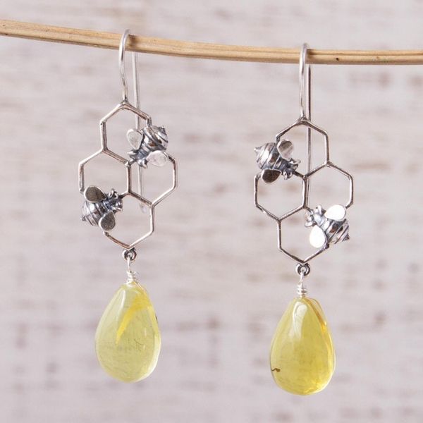 Alternate image for Amber Bumblebee Dangle Earrings from Mexico Busy Bees