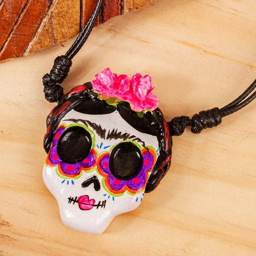 Hand Painted Catrina Skull Necklace 'Pretty Catrina'