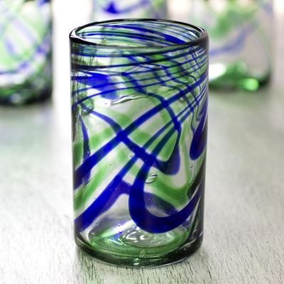 Alternate image for Set of 6 Hand Made Blown Glass Tumblers in Blue and Green Elegant Energy