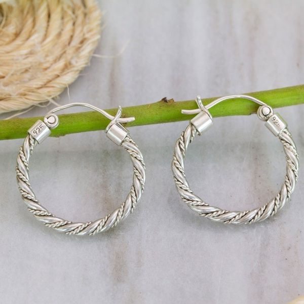 Alternate image for Hoop Earrings Handcrafted of Sterling Silver in Taxco Twist and Shine