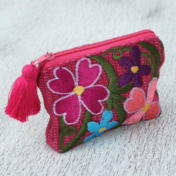 Alternate image for Cotton Colorful Embroidered Floral Motif Coin Purse Garden of Treasures