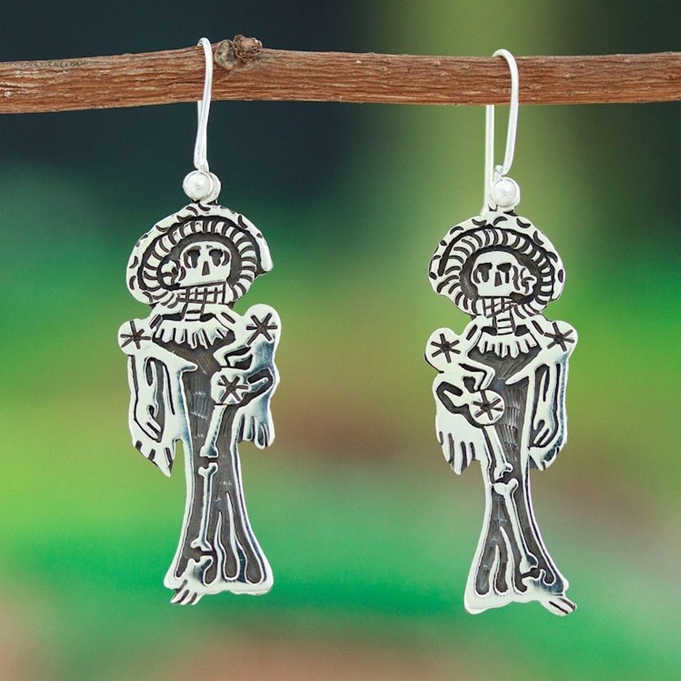 Taxco Silver Mexico Day of the Dead Catrina Dangle Earrings 'Catrina Glam'