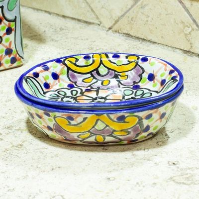 Alternate image for Talavera-Style Ceramic Soap Dish from Mexico Hidalgo Bouquet