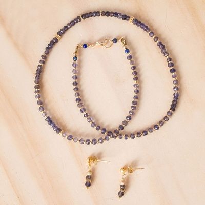 Alternate image for Gold Plated Iolite and Lapis Lazuli Jewelry Set from Mexico Natural Night