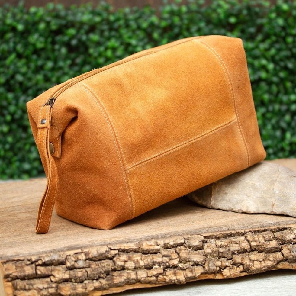 Spice Brown Travel or Cosmetic Bag with Zipper and Strap 'El Bajio'