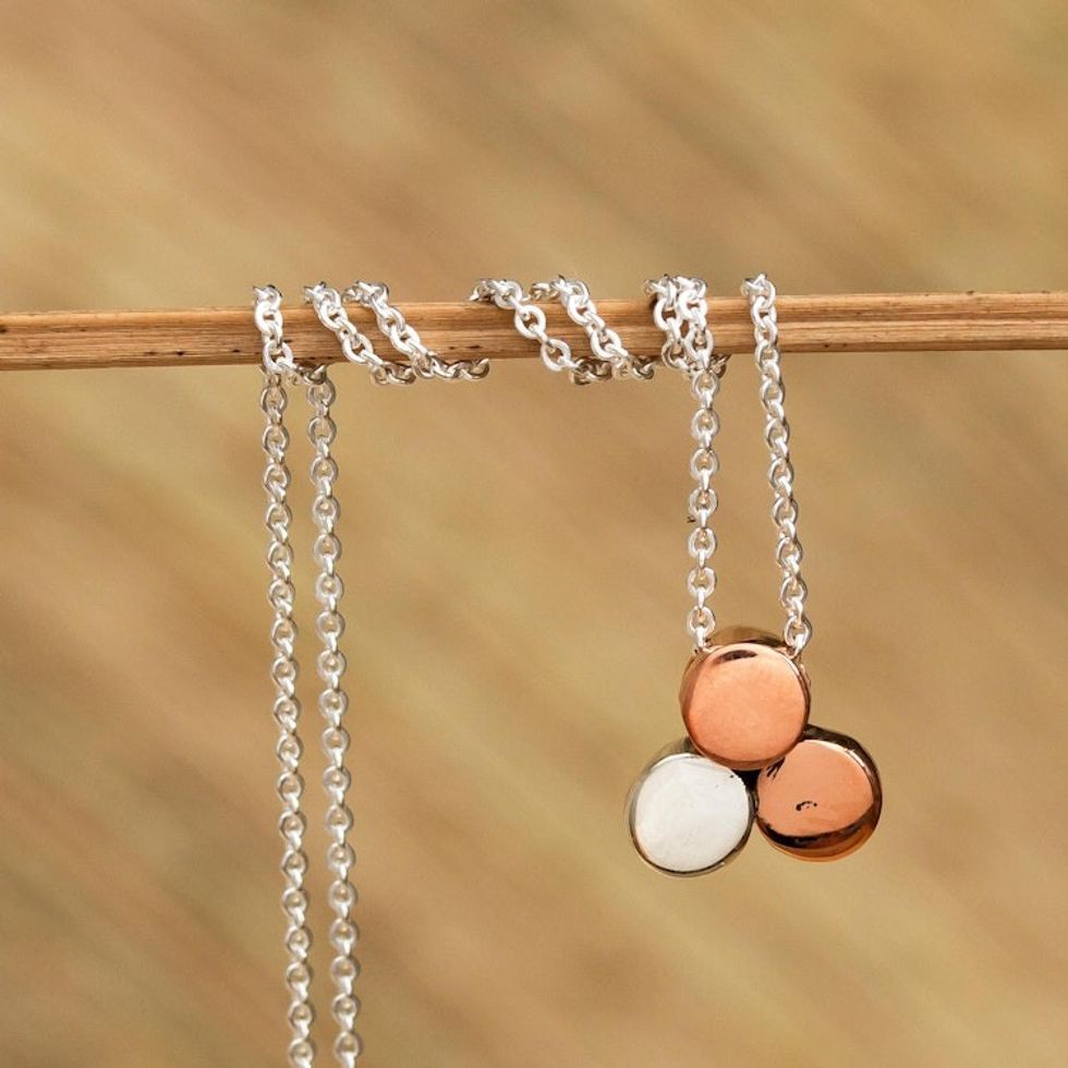 Artisan Crafted Necklace with Copper and Sterling Silver 'Three Points'