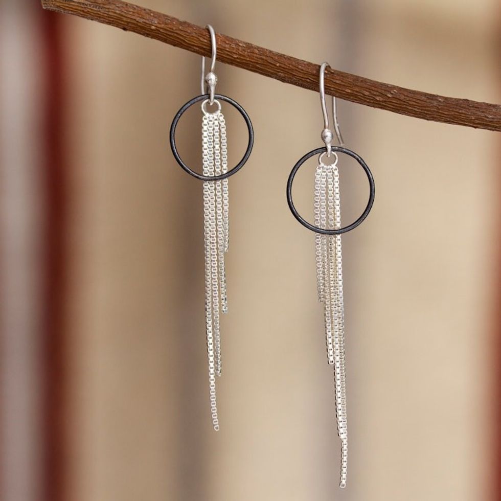 Long Taxco Sterling Silver Earrings 'Rainy Season'