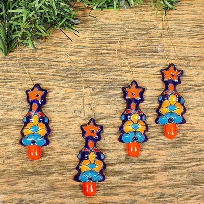 Alternate image for Christmas Tree Talavera Ceramic Ornaments Set of 4 Talavera Christmas Trees