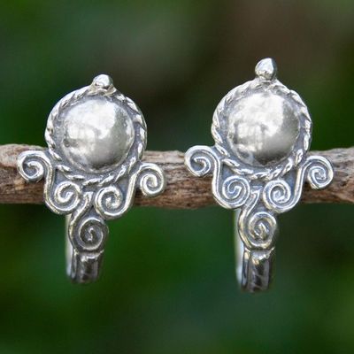 Alternate image for Handmade Silver Half Hoop Earrings Beautiful Baroque