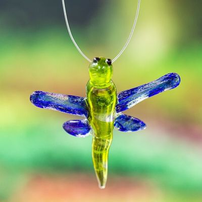 Alternate image for Handblown Recycled Glass Dragonfly Ornament in Blue Blue Transformation