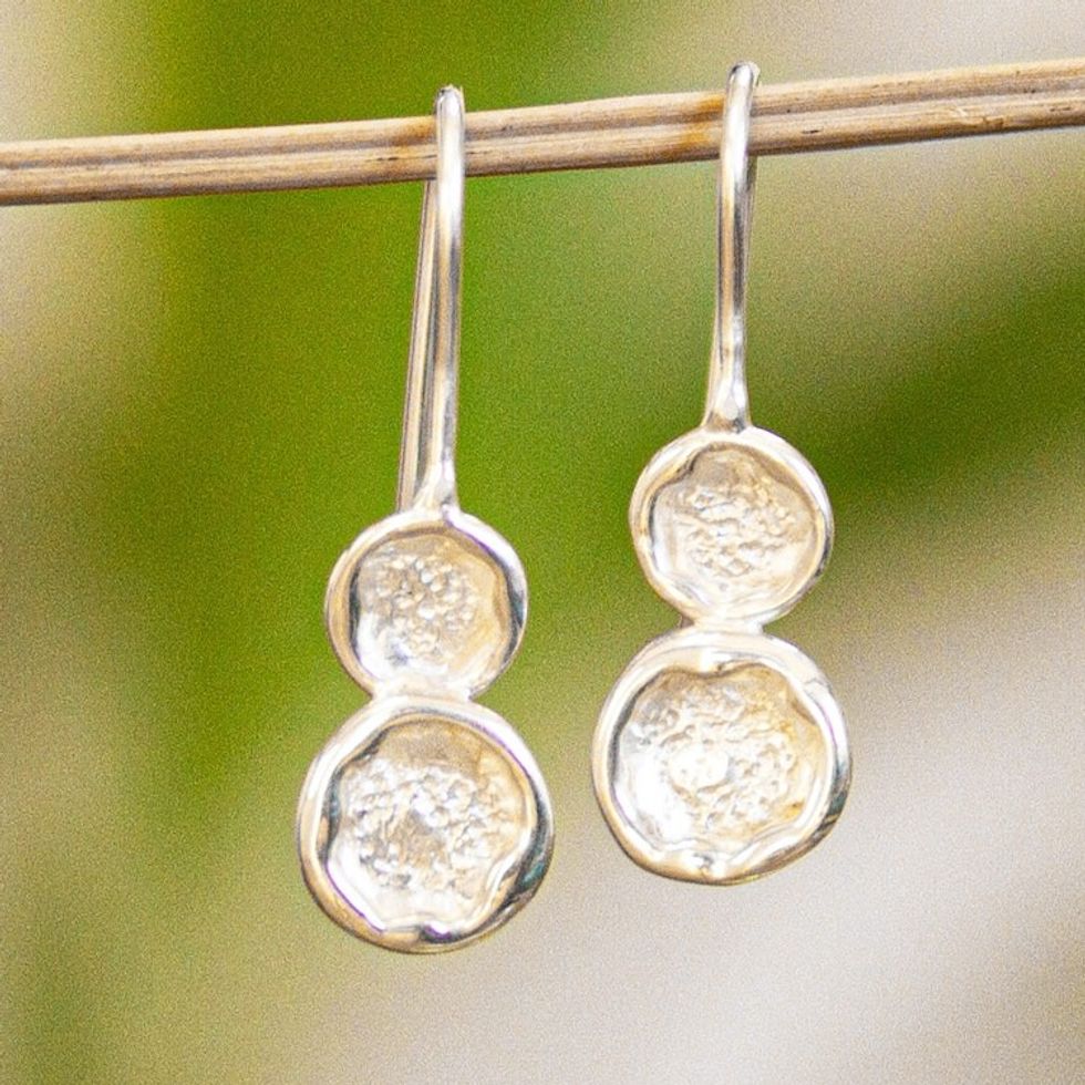 Sterling Silver Textured Lunar Orb Drop Earrings from Mexico 'Lunar Spheres'