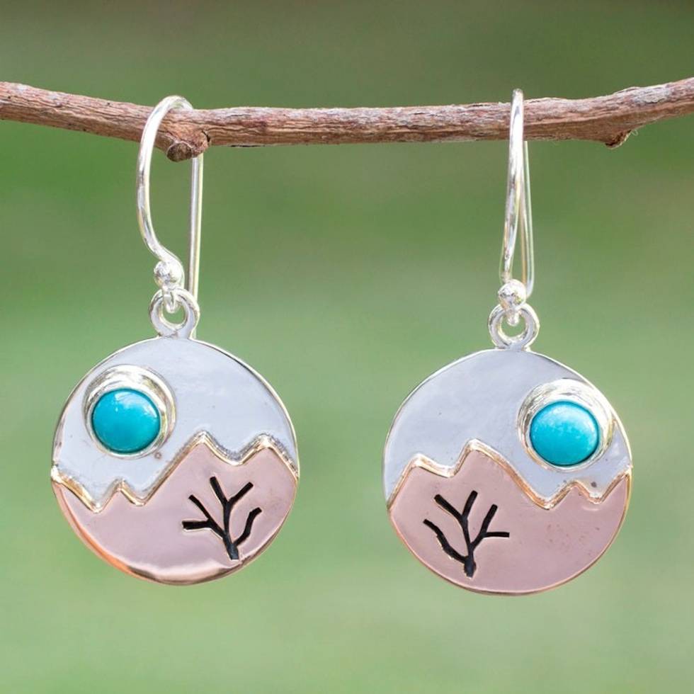 Fair Trade Taxco Silver and Turquoise Earrings 'Taxco at Dusk'