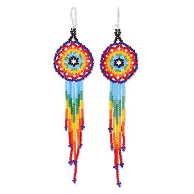 Alternate image for Huichol Multicolored Glass Beaded Earrings from Mexico Colorful Huichol Circles