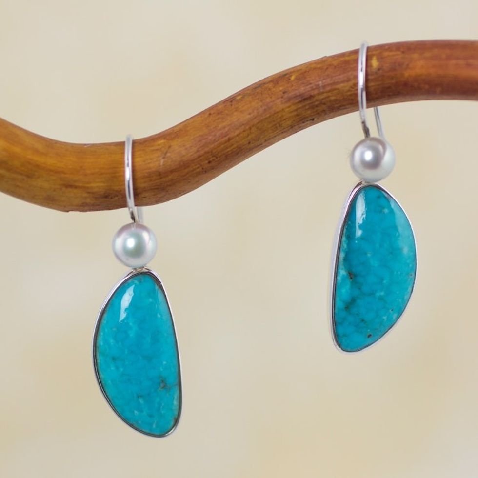 Natural Turquoise and Pearl Mexican Earrings 'Blue Sky Dreams'
