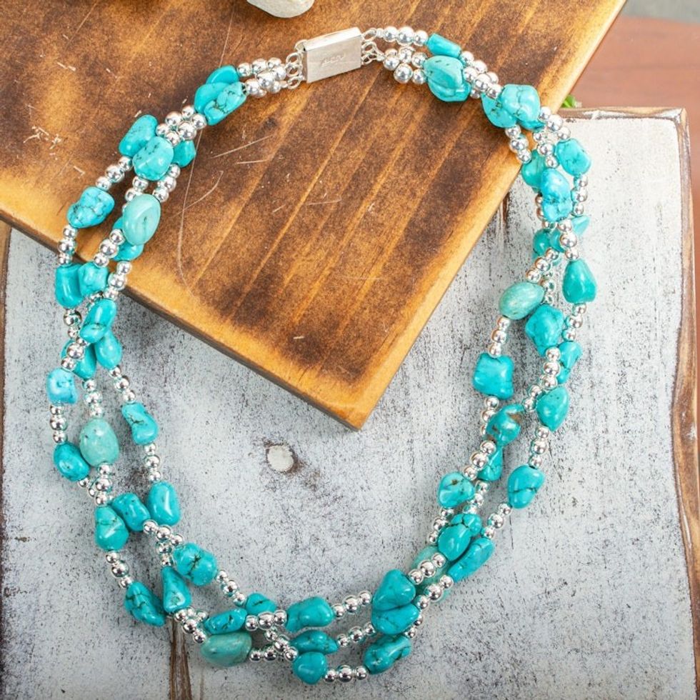 Turquoise Allure Sterling Silver Choker Necklace 'Three Paths'