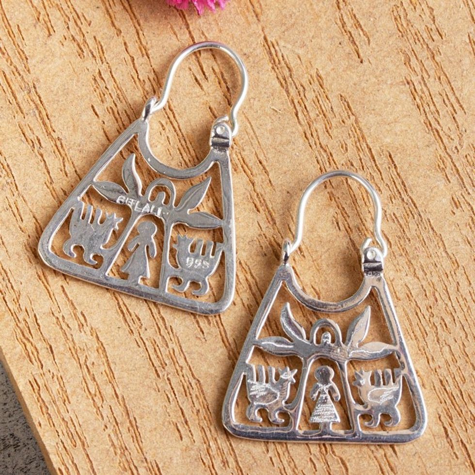 Handmade Sterling Silver Earrings with Pre-Hispanic Themes 'Maguey Goddess'