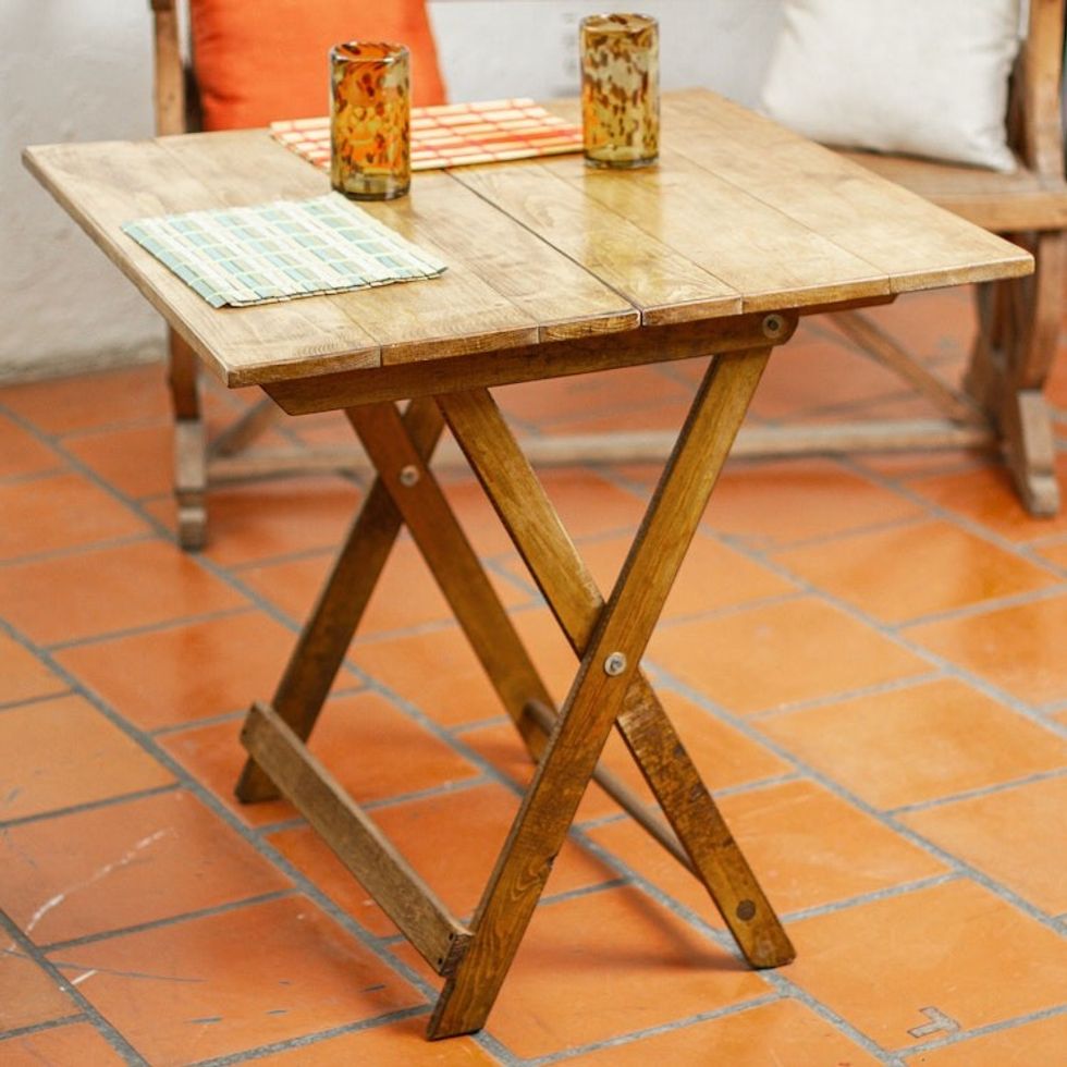 Folding Table Hand-crafted in Mexico with Oak Wood 'Metamorphosis'