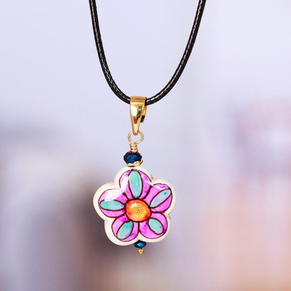 Gold-Accented Floral Howlite Pendant Necklace in Pink Hues 'Kindness Bloom'