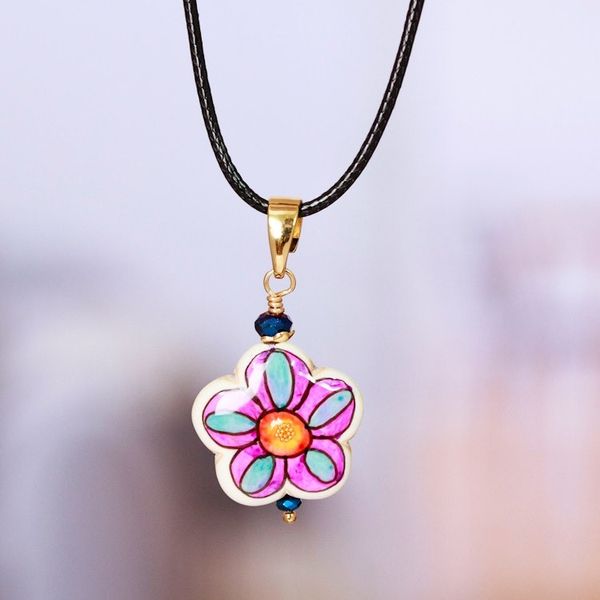 Alternate image for Gold-Accented Floral Howlite Pendant Necklace in Pink Hues Kindness Bloom