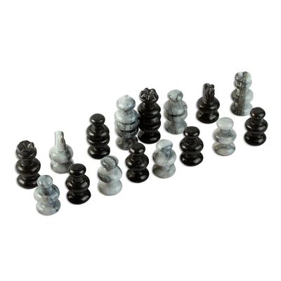 Alternate image for Hand Carved Grey Marble-Black Obsidian Chess Pieces Set Sophisticate