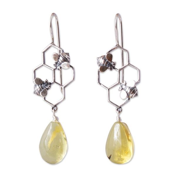 Alternate image for Amber Bumblebee Dangle Earrings from Mexico Busy Bees