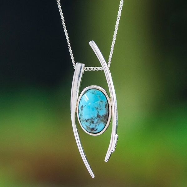 Alternate image for Sterling Silver Choker Pendant Necklace with Recon Turquoise Modern Lagoon
