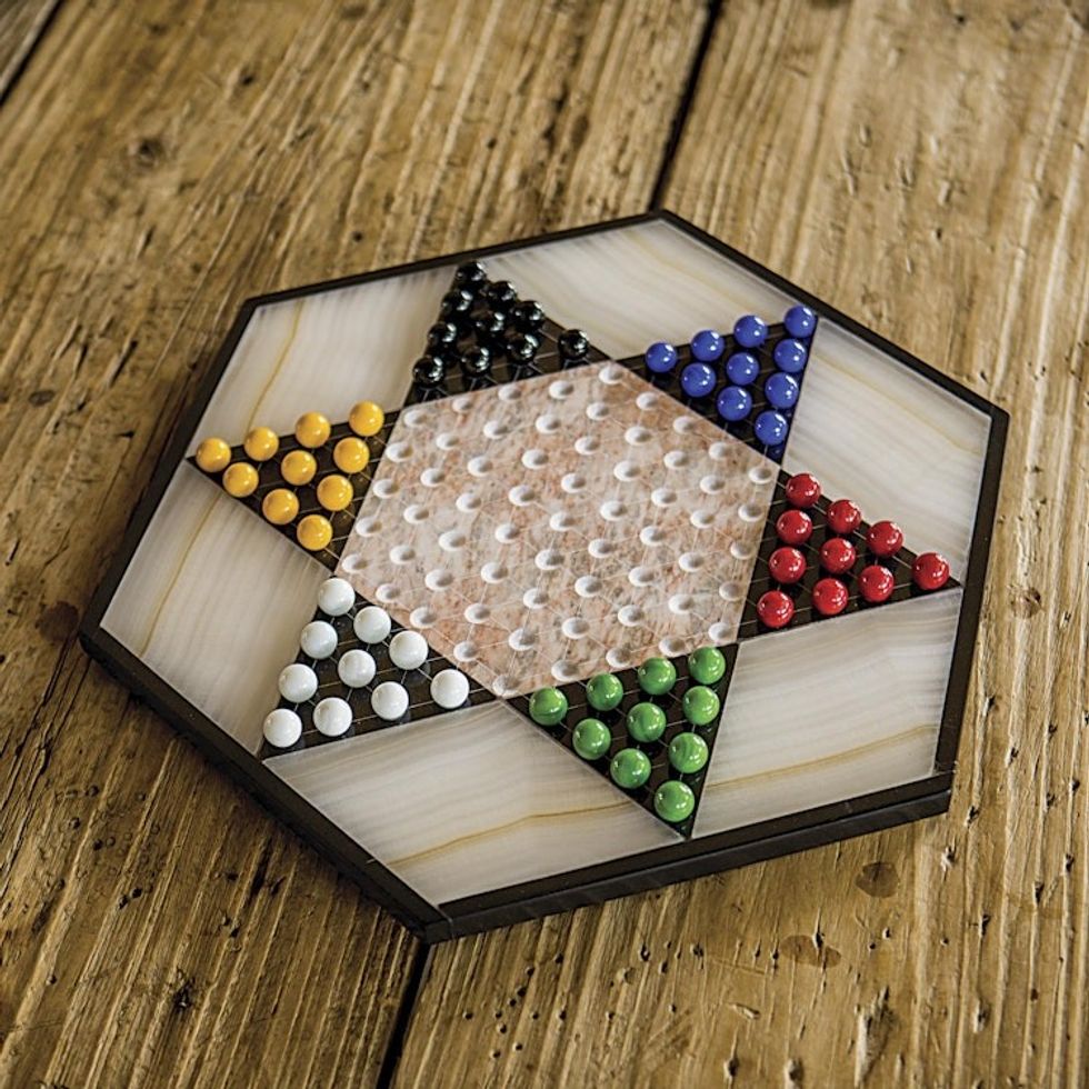 Hand Crafted Marble Chinese Checker Game Set 'Colorful Contrast'