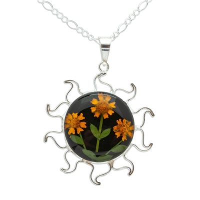 Alternate image for Natural Flower Sunflower Pendant Necklace from Mexico Sunny Sunflowers