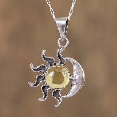Alternate image for Sun and Moon Amber Pendant Necklace from Mexico Honey Eclipse