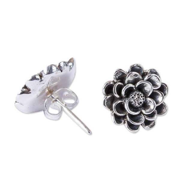 Alternate image for Taxco Sterling Silver Dahlia Flower Button Earrings Dahlia Elegance