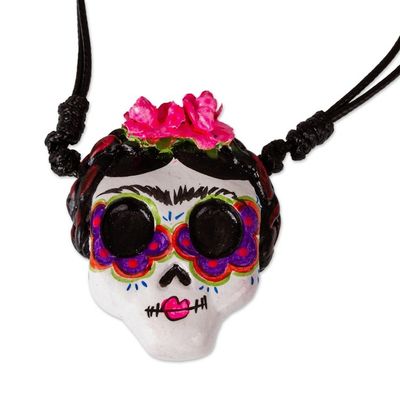 Alternate image for Hand Painted Catrina Skull Necklace Pretty Catrina
