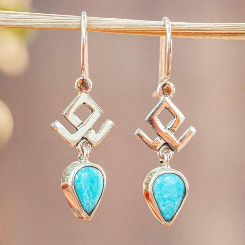 Handmade Turquoise Dangle Earrings 'Taxco Glyph'