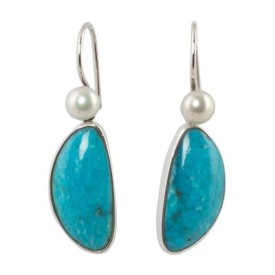 Alternate image for Natural Turquoise and Pearl Mexican Earrings Blue Sky Dreams