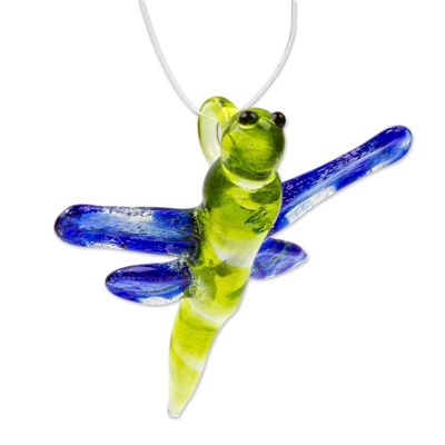 Alternate image for Handblown Recycled Glass Dragonfly Ornament in Blue Blue Transformation