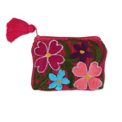 Alternate image for Cotton Colorful Embroidered Floral Motif Coin Purse Garden of Treasures